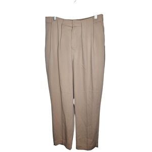 Express Womens Tan Pleated High Rise Cropped Trousers Elastic Back Size M